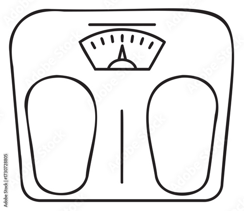Line art of analog weight scale with footprints for health and fitness - stock vector