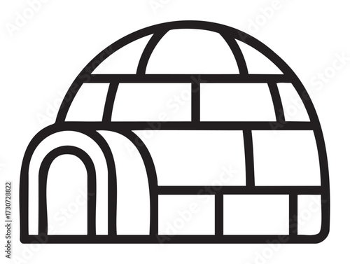 Simple black and white igloo drawing with dome and arch design - stock vector