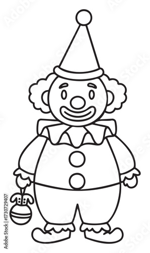 Cheerful clown outline with hat and pom-poms - stock vector