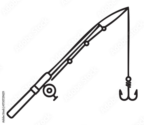 Fishing rod with hook icon illustrating recreational fishing tools - stock vector