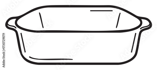 Hand-drawn rectangular baking dish outline with handles - stock vector
