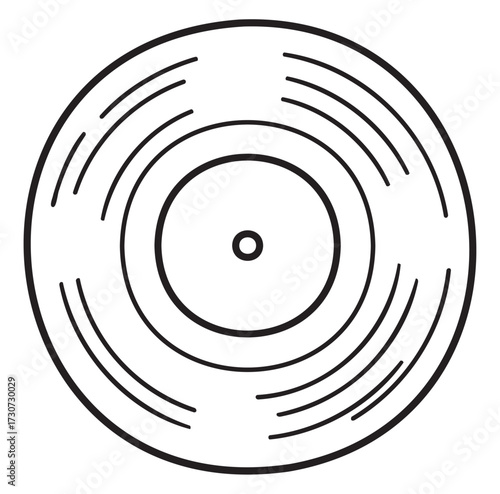 Black vinyl record outline with spiral grooves on white background - stock vector