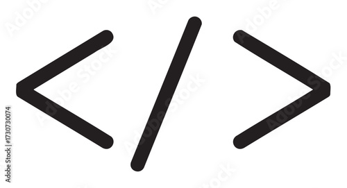 Simple black html coding angle brackets on white background - stock vector