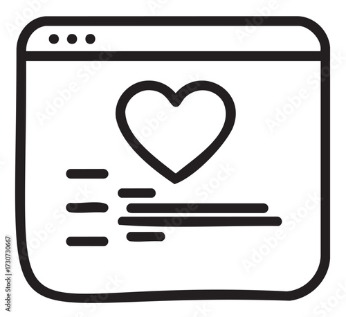 Heart icon on digital browser window symbolizing online love and connection - stock vector
