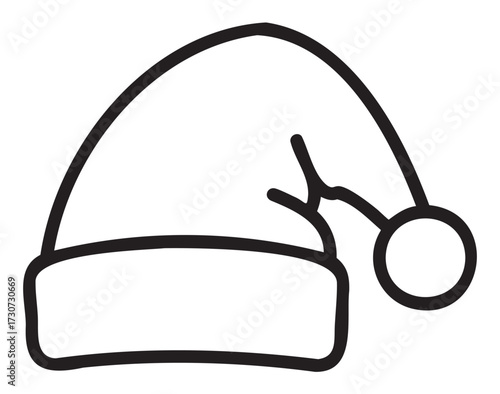 Simple line drawing of santa hat with pom pom for holiday decorations - stock vector