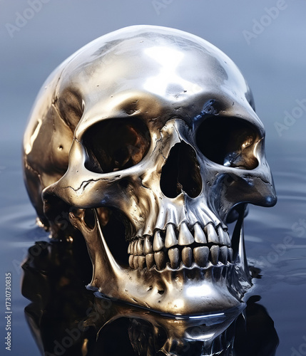 Human skull made out of poisonous mercury, effect of mercury on human body.