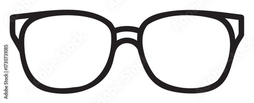 Simple black eyeglasses icon front view with thick frame and clear lenses - stock vector