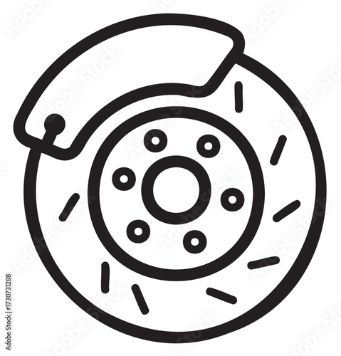 Outline of car brake disc and caliper icon - stock vector