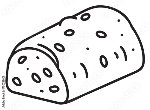 Black and white loaf of bread illustration with seed details - stock vector