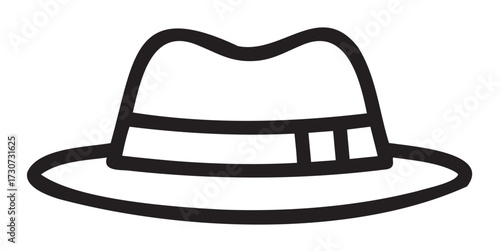 Classic black fedora hat outline illustration with ribbon band - stock vector