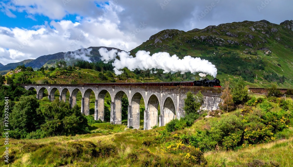 Obraz premium Scenic train crossing viaduct