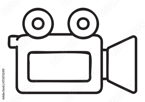 Simple black and white film camera icon for multimedia and cinema projects - stock vector