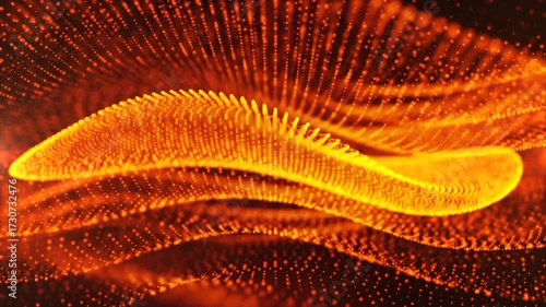 Live animation of free flowing wave of chaotically moving particles molecule dots glowing neon cosmic matter milky way energy explosion background for intro presentations ads screensavers. 4K