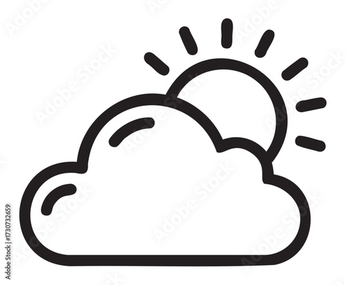 Simple black cloud and sun icon representing partly cloudy weather - stock vector