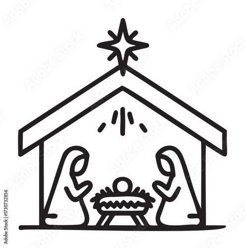Simplistic nativity scene illustration with star above manger - stock vector