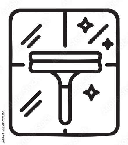 Window squeegee cleaning icon with sparkles - stock vector