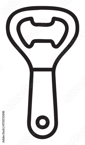 Minimalist black and white outline drawing of bottle opener - stock vector