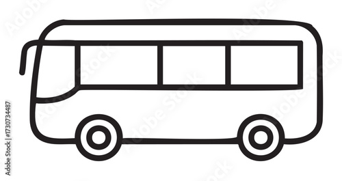 Simple black outline drawing of a bus with wheels and windows - stock vector