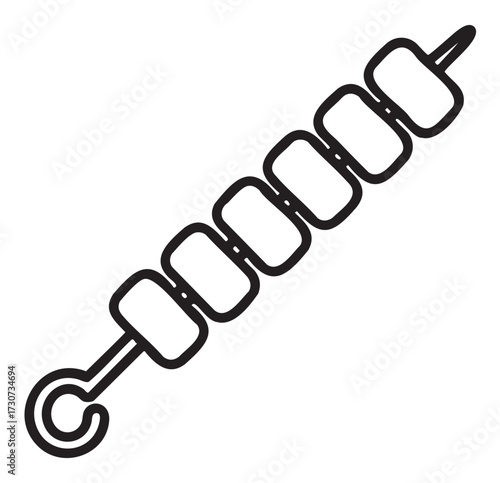 Skewered marshmallows on stick icon for dessert and camping themes - stock vector