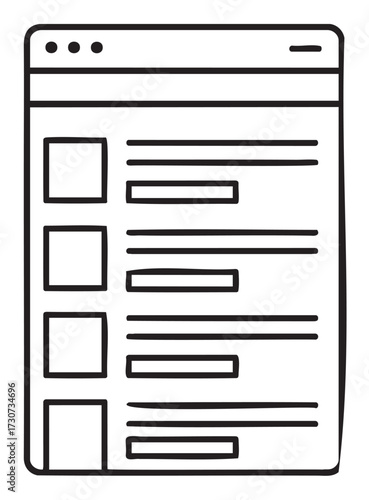 Hand-drawn website template with sidebar and content blocks - stock vector