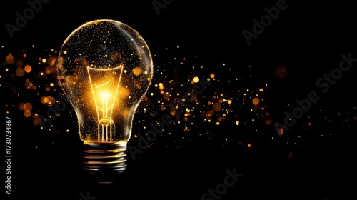 A glowing light bulb surrounded by shimmering bokeh lights symbolizes enlightenment, innovation,