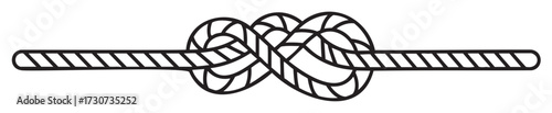 Black and white line drawing of a reef knot tied in a rope - stock vector