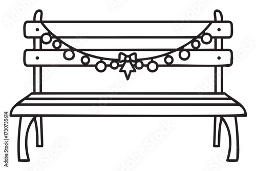 Decorated park bench with garland and bow for christmas celebration - stock vector