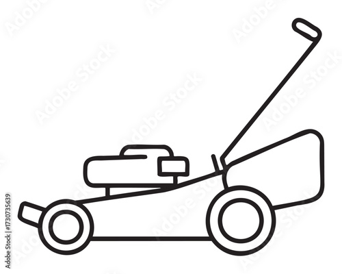Outline of a lawn mower with grass collection bag and simple design - stock vector