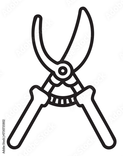 Black and white line art of garden pruning shears - stock vector