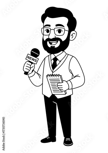 Cartoon Indian News Reporter with Microphone – Journalist Illustration