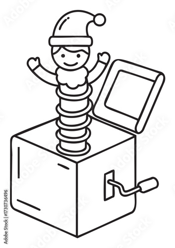 Jack-in-the-box with smiling elf wearing santa hat - stock vector