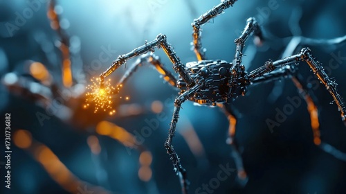 Wallpaper Mural Macro shot of a realistic spider with glowing elements and electric sparks in a dark, mysterious environment, evoking a sense of sci-fi horror and technological advancement Torontodigital.ca