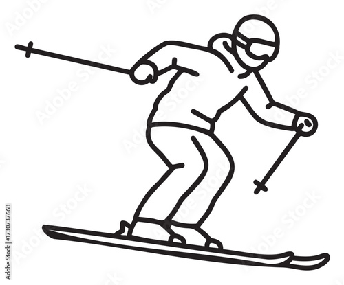 Line drawing of a skier in action holding poles - stock vector