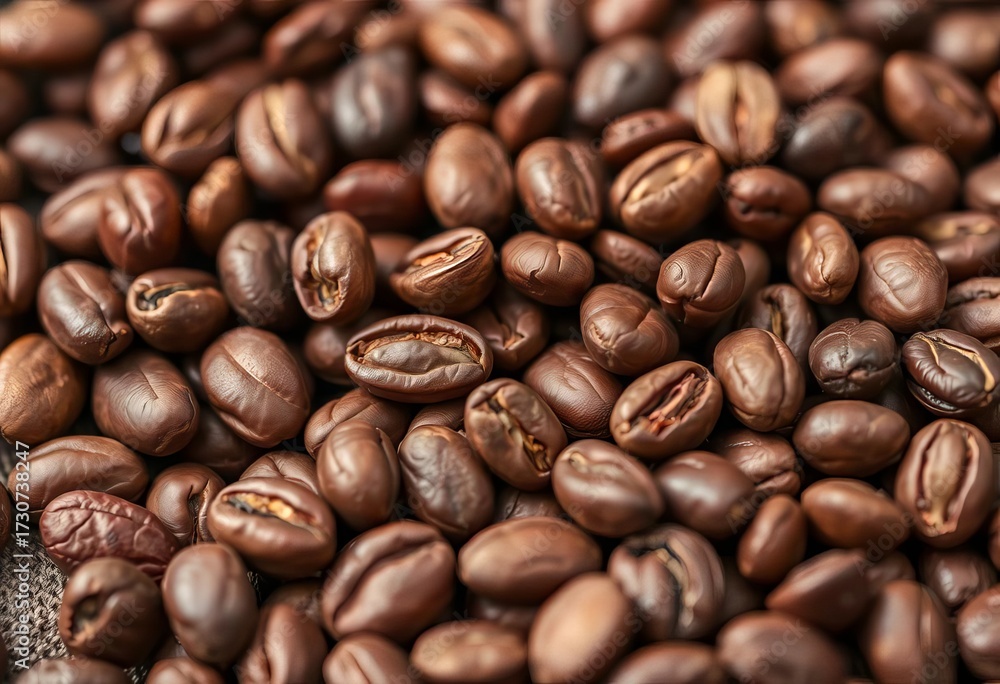 Fototapeta premium Close-up of raw cocoa beans, rich brown hues, textured surface, agriculture, nib
