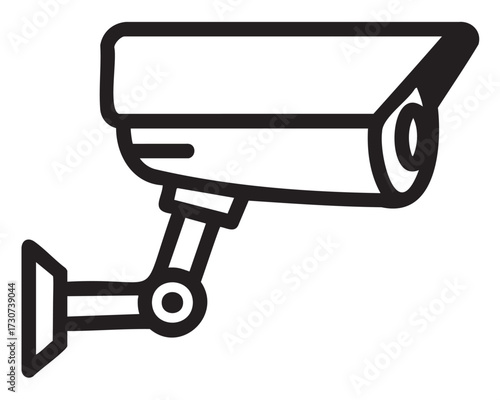 Black and white security camera icon on wall mount for surveillance systems - stock vector