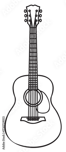 Outline of an acoustic guitar with detailed strings and tuning pegs - stock vector