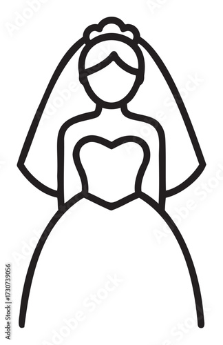 Outline of bride in wedding dress with veil - stock vector