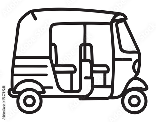 Outline of a rickshaw with side view displaying seats and canopy - stock vector