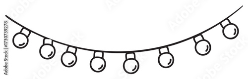 String of hanging decorative lights in black and white - stock vector