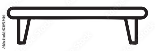 Minimalist wooden bench design with black outline and angular legs - stock vector