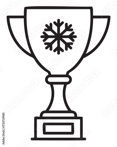 Black and white trophy with snowflake symbol on pedestal base - stock vector