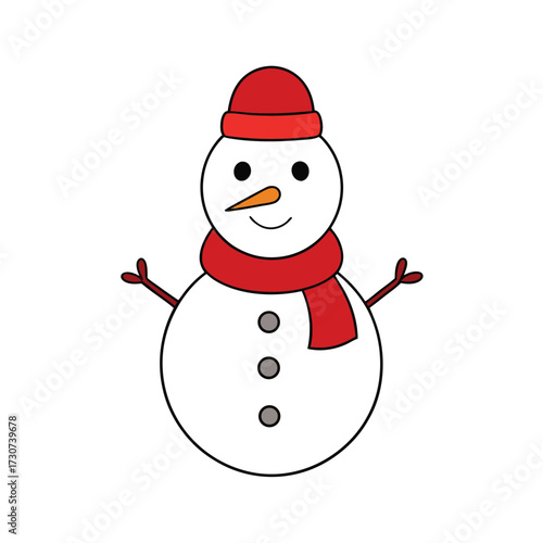 Happy snowman with scarf cartoon coloring page cute winter vector illustration with white background