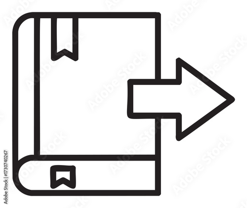 Outline icon of a book with arrow pointing outward - stock vector