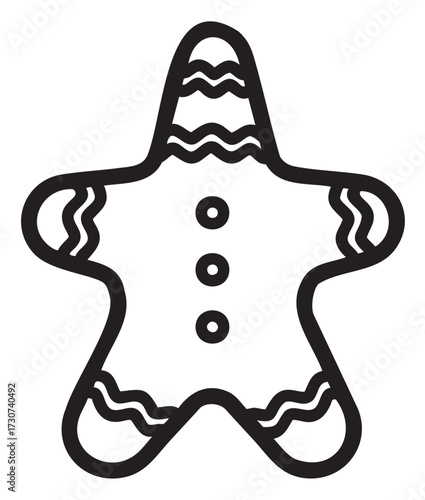 Christmas gingerbread man cookie outline with zigzag details - stock vector