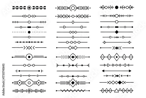 Collection of hand-drawn geometric line dividers and ornaments lines borders