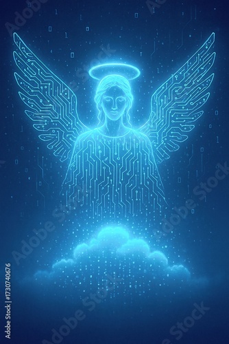 AI Angel in the Digital Cloud – Futuristic Cyber Guardian