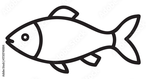Simple black and white fish line art illustration - stock vector