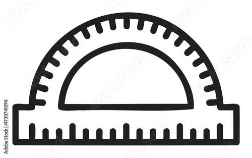 Black and white protractor for angle measurement with degree markings - stock vector