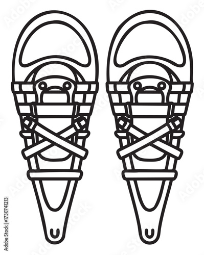 Traditional wooden snowshoes with lacing design for outdoor winter activities - stock vector