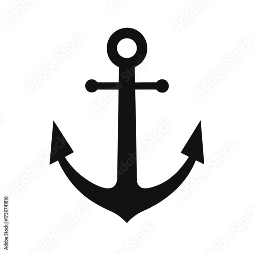 Silhouette anchor minimal marine nautical icon vector simple flat illustration with white background